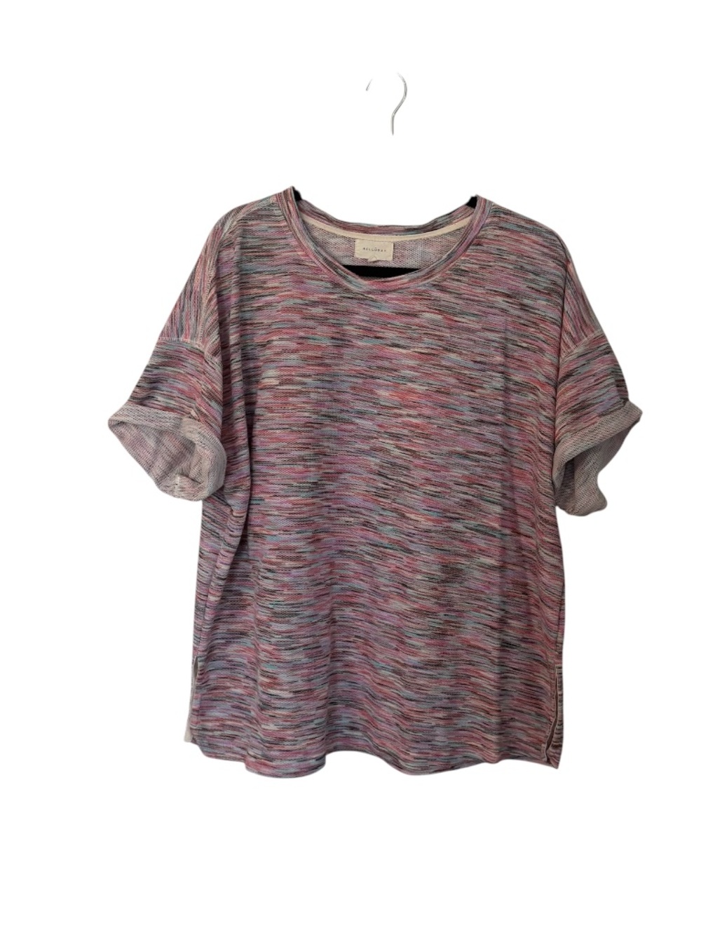 Melloday Women’s Rolled Short Sleeve Multicolor Space Dye Crewneck Top Sz 2X GUC